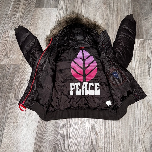 Vintage GAP brown Down puffer hooded fur collar parka jacket winter coat XL - Picture 6 of 15